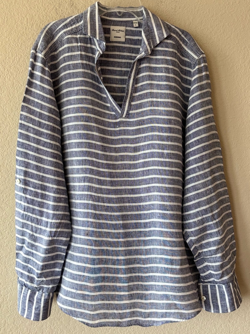 Murano x Baird McNutt Linen Striped Tunic Shirt Blue White Large